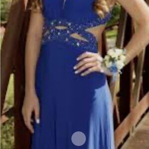 Elegant Royal Blue Cut Out Beaded Prom Dress - Size 9/10